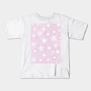 Sparkle Snowflake Pattern Design in Pastel Pink Background Kids T-Shirt